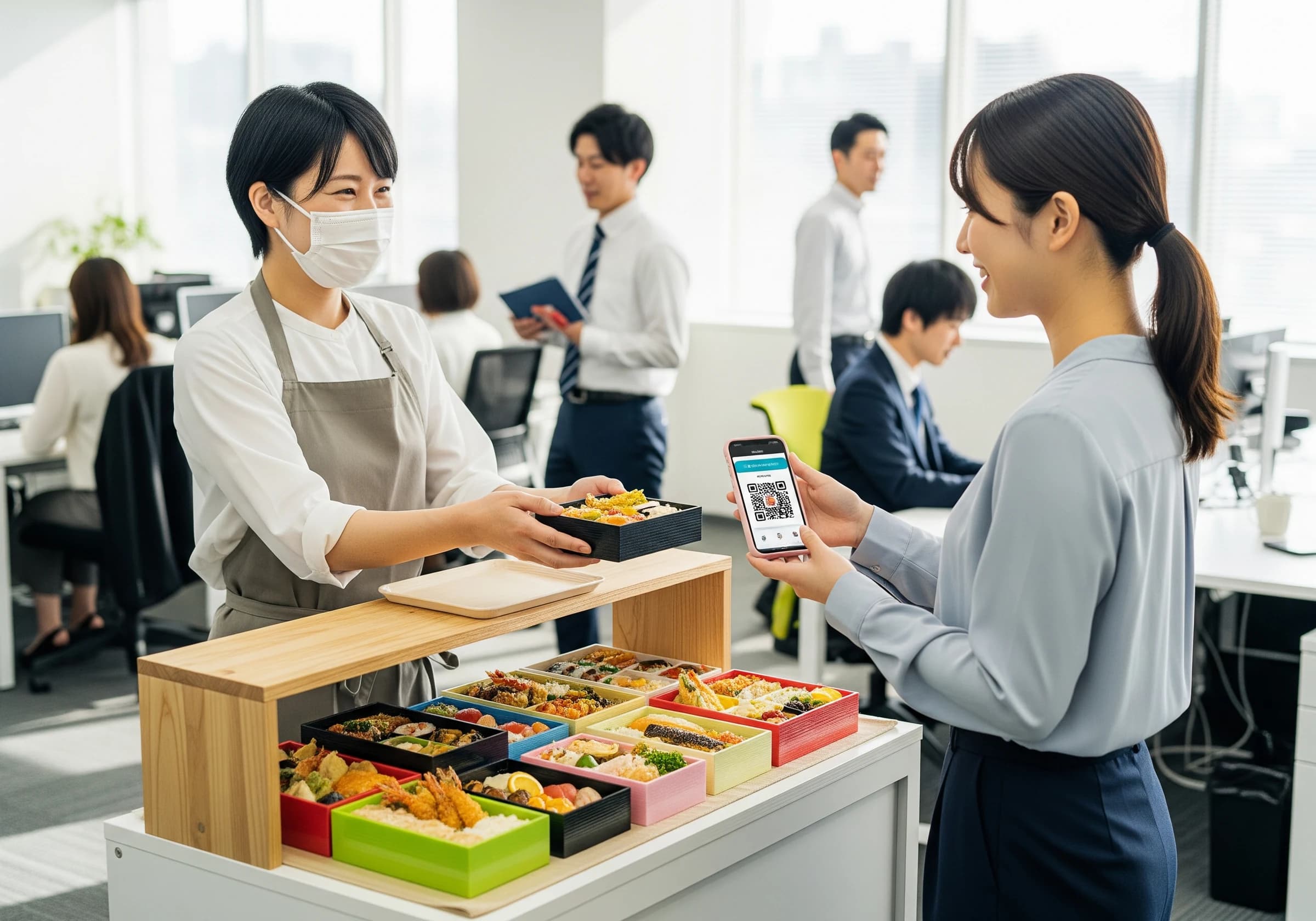 スタッフの対面弁当販売
